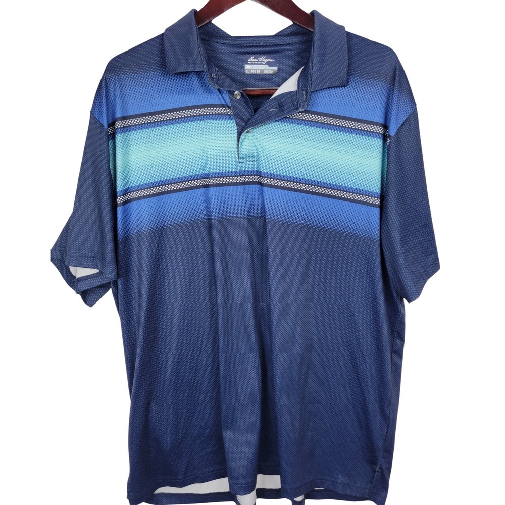 Ben Hogan Performance XL Golf Polo Shirt Blue Striped Recycled Polyester